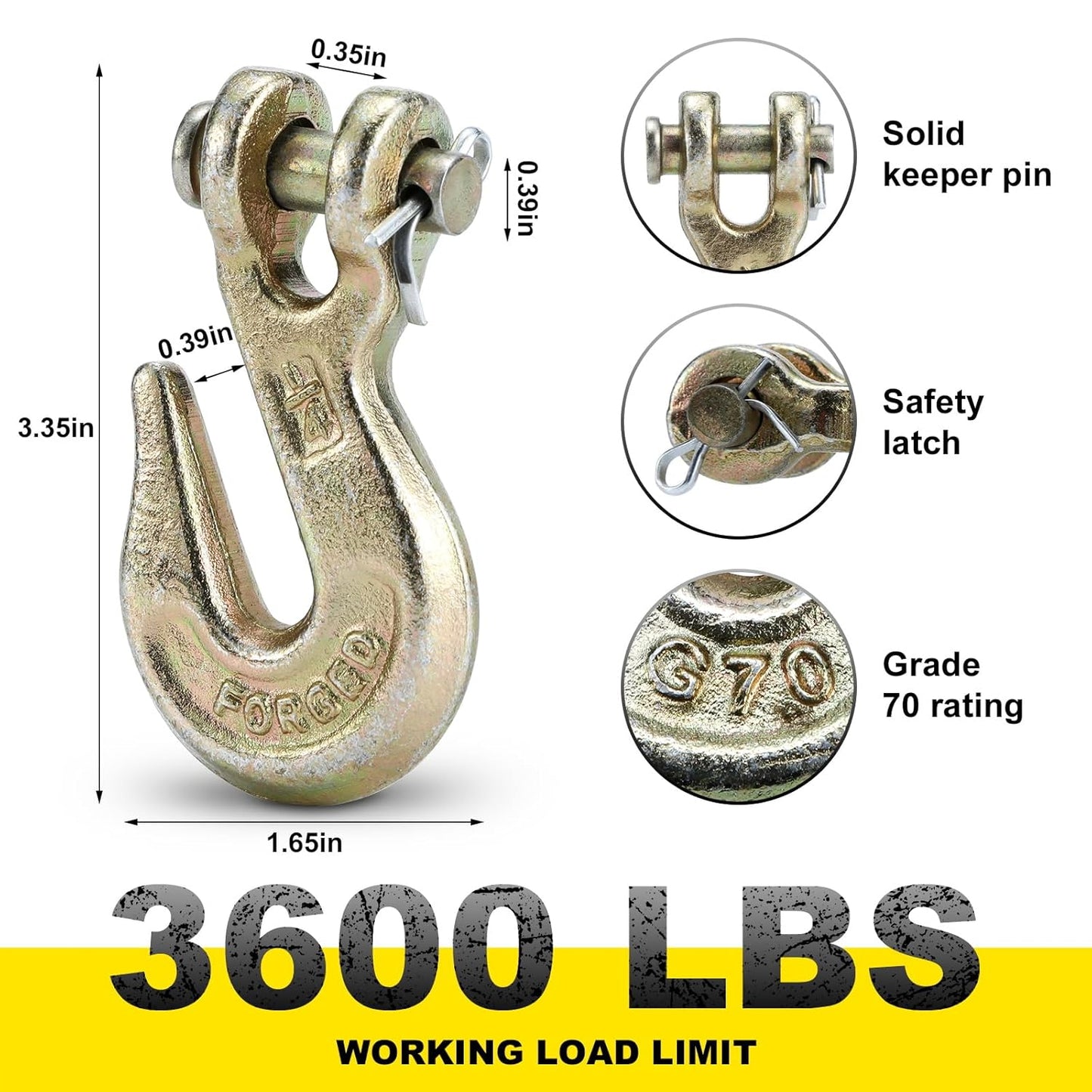 Clevis Grab Hooks,G70 Heavy Duty Chain Hook Alloy Steel  Tow Hook for Truck Trailer Tow Chain Transport