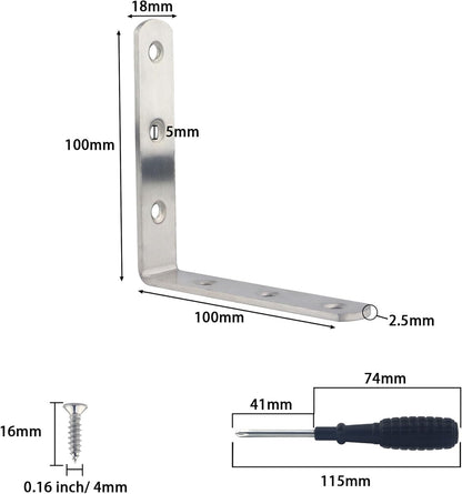 L Bracket Corner Braces,  Stainless Steel L Shaped 90 Degree Right Angle Connector Bracket, Corner Bracket for Shelves Wood Furniture Cabinet Chair Drawer with Screws