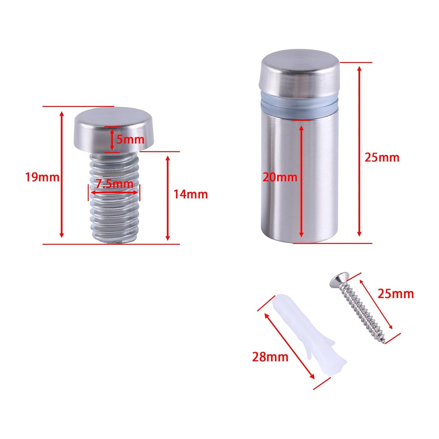 Metal Standoff Screws 24pcs, 12×25mm Wall Mount Standoff Screws, Space Standoff, Standoff Screws Heavy, Wall Mount Spacer, Long Standoff Screws for Advertising Boards