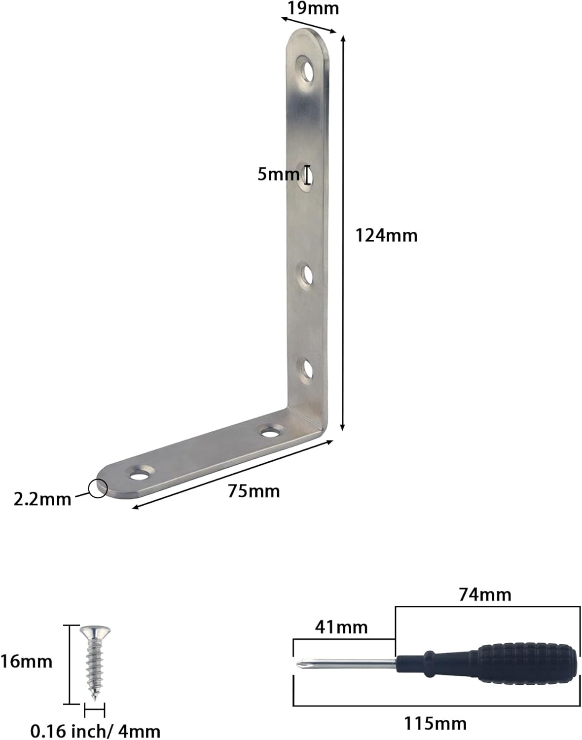 L Bracket Corner Braces,  Stainless Steel L Shaped 90 Degree Right Angle Connector Bracket, Corner Bracket for Shelves Wood Furniture Cabinet Chair Drawer with Screws