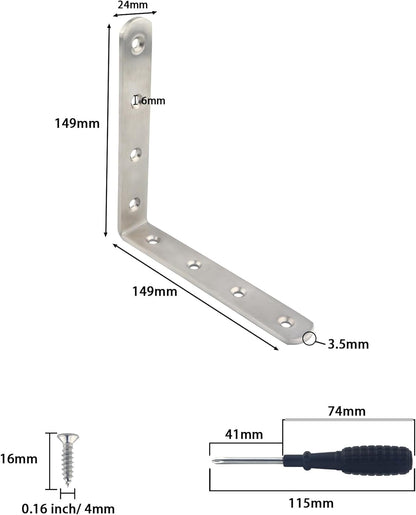 L Bracket Corner Braces,  Stainless Steel L Shaped 90 Degree Right Angle Connector Bracket, Corner Bracket for Shelves Wood Furniture Cabinet Chair Drawer with Screws