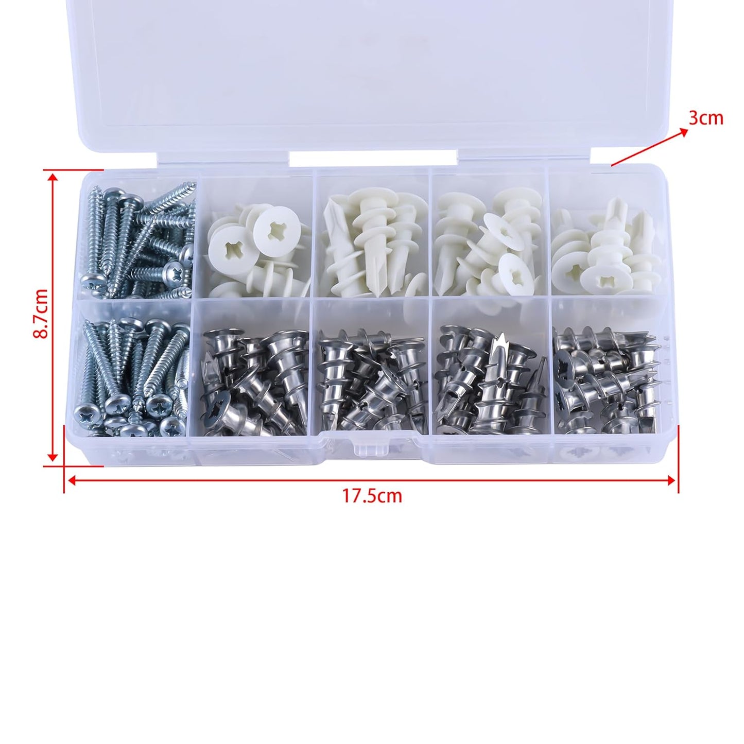 Drywall Anchors and Screws Kit 100pcs, Multi-Size Wall Screws and Anchors Drywall, Anchors and Screws Kit