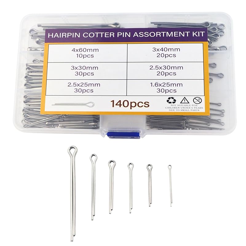 Stainless Steel Cotter Pins Assortment Kit Split Pin Fastener Clips for Car Mechanics, Trucks, Lawn Mowers, Tractors Repair