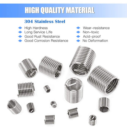 Wire Inserts Screws Sleeve Assortment Kit 240 Pcs Wire Screw Sleeve Thread Repair Inserts 304 Stainless Steel Metric M3 M4 M5 M6 M8 M10 M12 Wire Thread Inserts for Automotive Repair