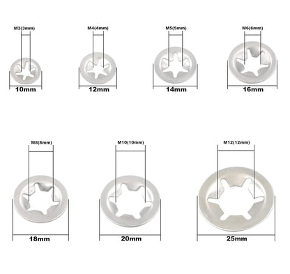 Internal Tooth Star Lock Washers Assortment Kit, 330 Pcs Metric Internal Tooth Washers Set, 7 Size (M3 M4 M5 M6 M8 M10 M12)