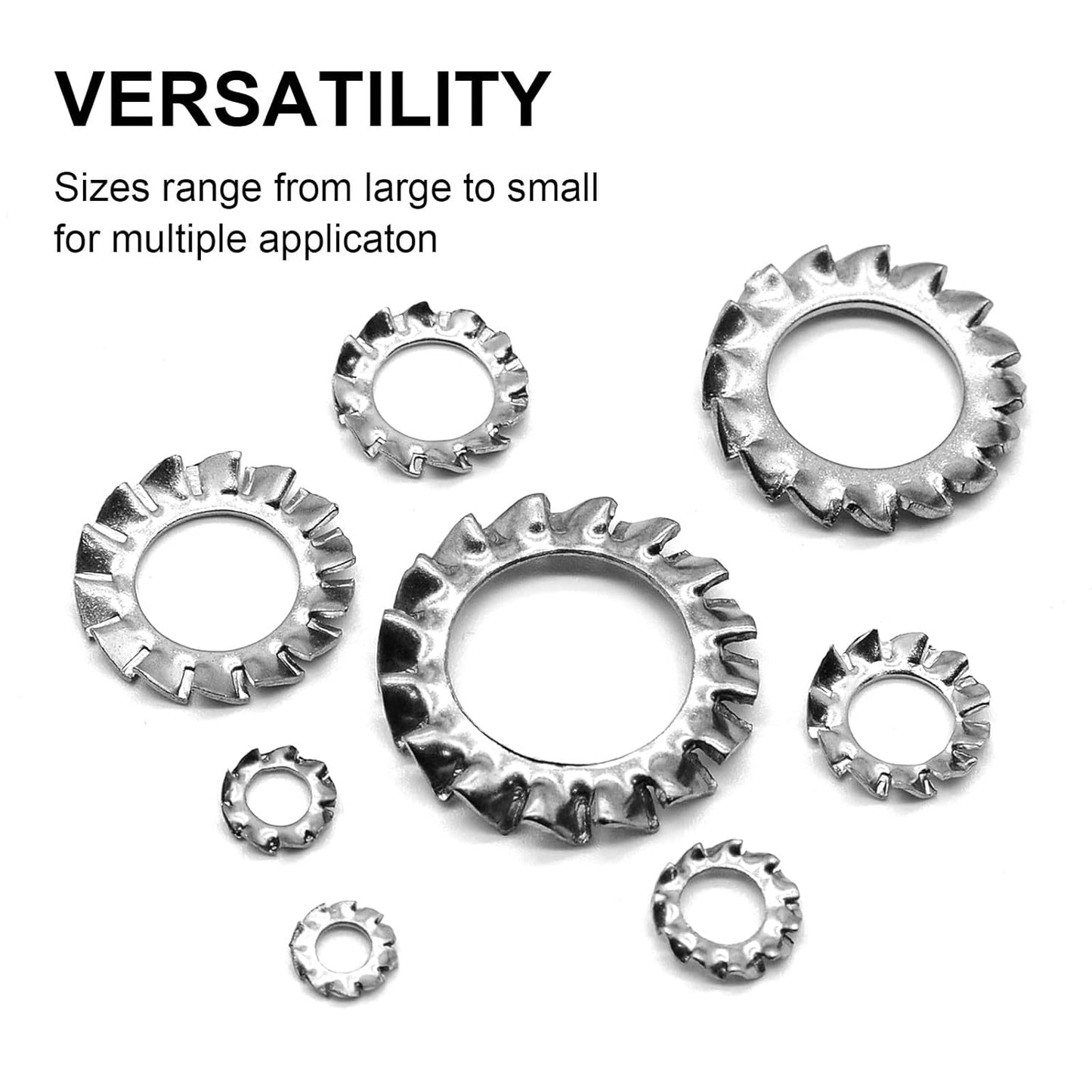 External Tooth Star Lock Washers Assortment Kit, 350 Pcs Metric 304 Stainless Steel External Tooth Washers Set, 8 Size (M2.5 M3 M4 M5 M6 M8 M10 M12)