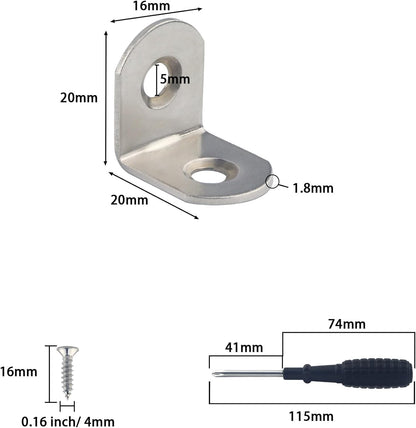 L Bracket Corner Braces,  Stainless Steel L Shaped 90 Degree Right Angle Connector Bracket, Corner Bracket for Shelves Wood Furniture Cabinet Chair Drawer with Screws