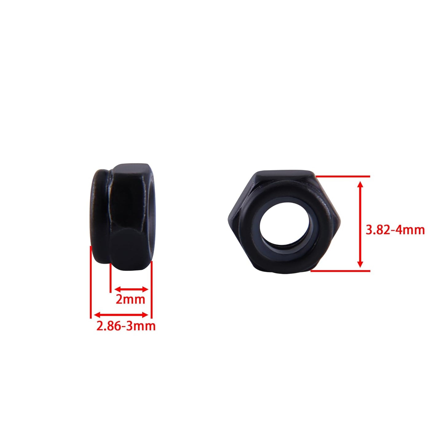 100Pcs M2*0.4mm Nylon Insert Hex Lock Nuts Black Zinc Plated Nylon Lock Nuts Inserted Hex Self Clinching Nuts for Industrial Construction Fasteners