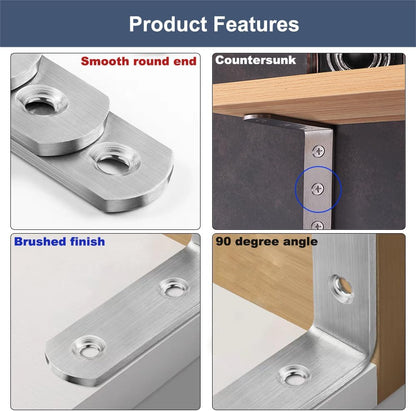 L Bracket Corner Braces,  Stainless Steel L Shaped 90 Degree Right Angle Connector Bracket, Corner Bracket for Shelves Wood Furniture Cabinet Chair Drawer with Screws