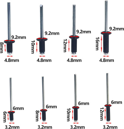 Blind Rivets, 620 Pcs Pop Rivets Assortment Kit, Blind Rivets Set, Aluminum Grips and Stainless Steel mandrel, Black (1/8 x 1/4, 5/16, 3/8, 1/2 inch; 3/16 x 5/16, 3/8, 1/2, 5/8 inch)