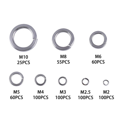 Spring Lock Washers Assortment Kit, 600 Pcs Metric Sizes 304 Stainless Steel Split Lock Washer, Split Ring Washer for Screw Bolts Machinery, M2, M2.5, M3, M4, M5, M6, M8, M10