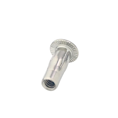 1/4in-20×27.5mm Multi-Grip Rivet Nuts, 6pcs Pre-Bulbed Shank Flat Head Threaded Insert Nut 304 Stainless Steel Plus Nuts for Construction Industrial