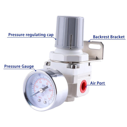 AR2000-02 Female Thread 1/4" NPT Air Compressor Pressure Regulator with Bracket and Gauge, 0-150 PSI Adjustable, 1/4" NPT Inlet/Outlet