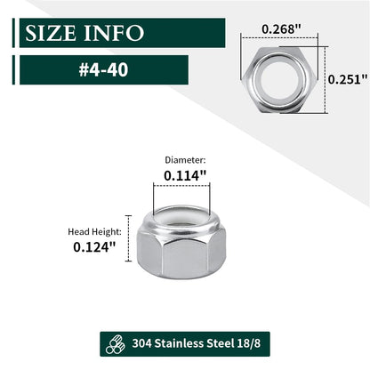 Nylon Insert Hex Lock Nuts, 304 Stainless Steel Locknuts for Furniture, Tools, Handle, Self Locking