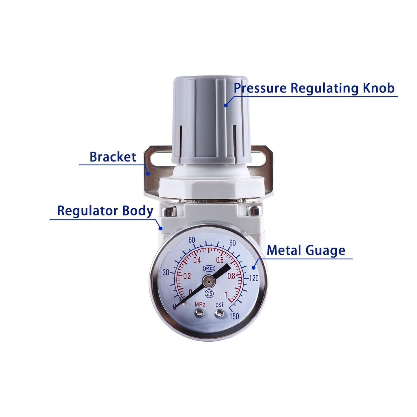 AR2000-02 Female Thread 1/4" NPT Air Compressor Pressure Regulator with Bracket and Gauge, 0-150 PSI Adjustable, 1/4" NPT Inlet/Outlet