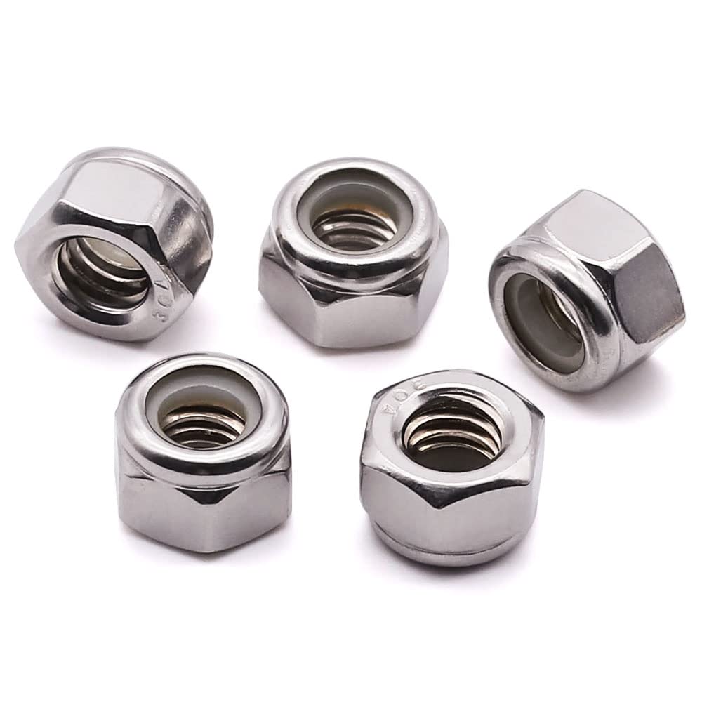 Nylon Insert Hex Lock Nuts, 304 Stainless Steel Locknuts for Furniture, Tools, Handle, Self Locking