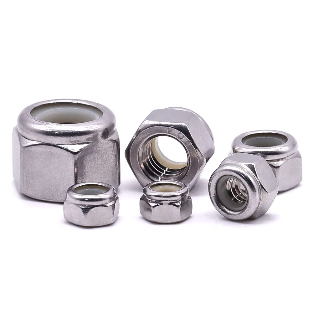 Nylon Insert Hex Lock Nuts, 304 Stainless Steel Locknuts for Furniture, Tools, Handle, Self Locking