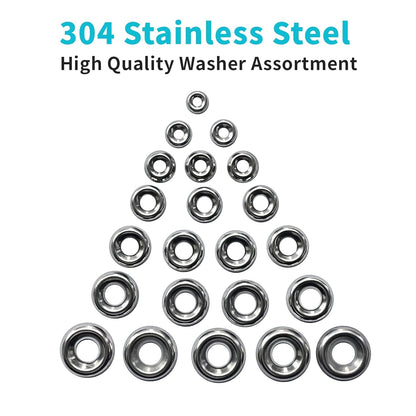 Countersunk Washers 295 Pcs Finish Washers #4#6#8#10#12#14#16 Stainless Steel Finishing Cup Countersunk Washer Assortment Kit