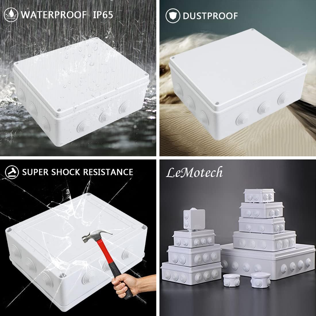 Junction Box ABS Plastic Project Boxes Outdoor IP65 Waterproof Dustproof Electrical Box for Electronics White