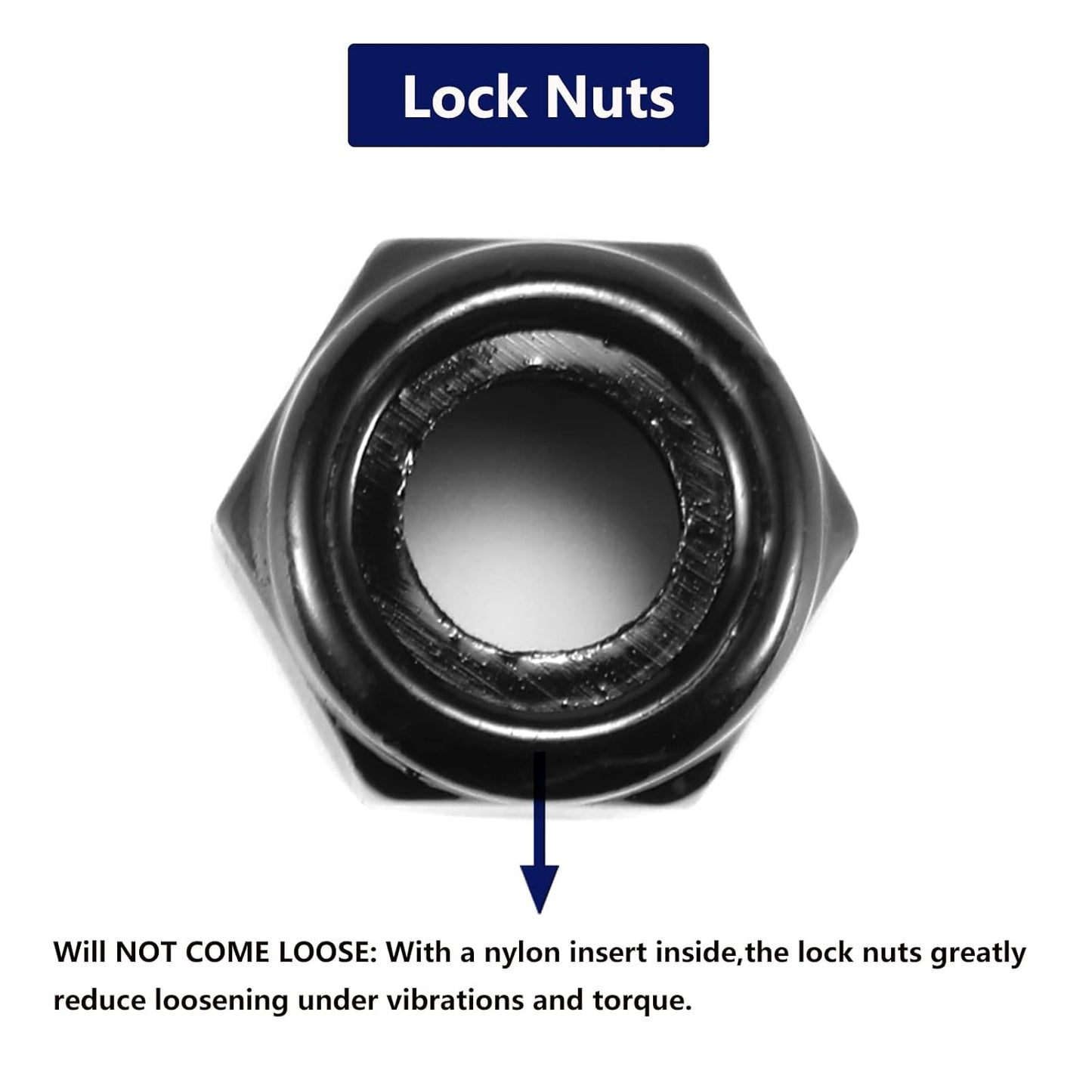 Nylon Insert Hex Lock Nuts, 60 Pcs 1/4-20 Nylon Lock Nuts, Zinc Plated Carbon Steel Locknuts for Furniture, Tools, Handle, Self Locking, Black