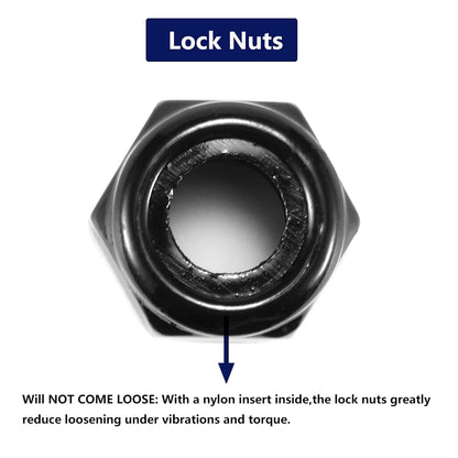 Nylon Insert Hex Lock Nuts, 60 Pcs 1/4-20 Nylon Lock Nuts, Zinc Plated Carbon Steel Locknuts for Furniture, Tools, Handle, Self Locking, Black