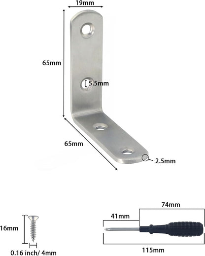 L Bracket Corner Braces,  Stainless Steel L Shaped 90 Degree Right Angle Connector Bracket, Corner Bracket for Shelves Wood Furniture Cabinet Chair Drawer with Screws