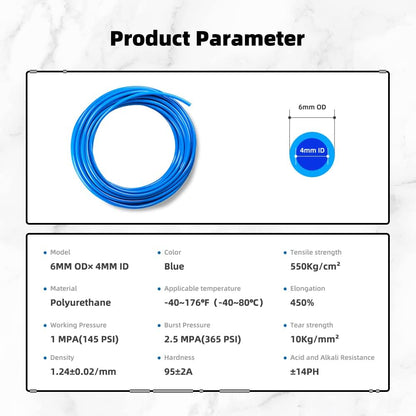 Blue Pneumatic Tubing, PU Air hose Pipe, 17pcs Pipe Tube Kit, Line Fluid Transfer, Air Compressor Tubing for Mechanical Gas Piping