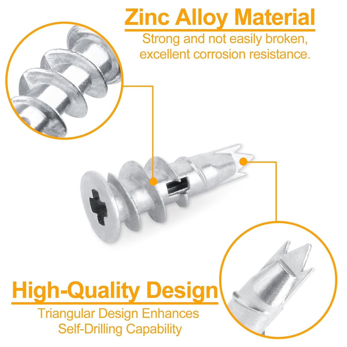 Drywall Anchors and Screws Kit, Zinc Alloy Self Drilling Drywall Anchors