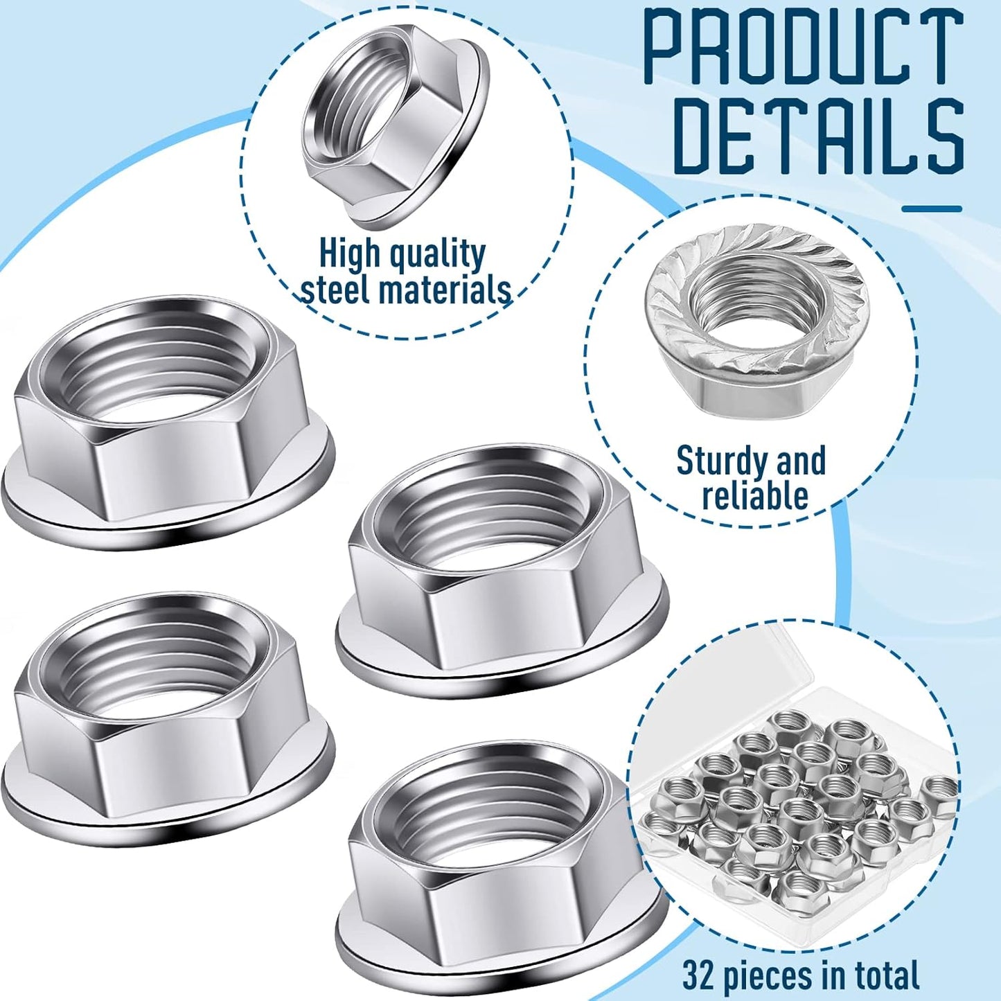 304 Stainless Steel Hexagon Flange Nuts, Metric Hex Lock Nuts Assortment Kit , DIN6923