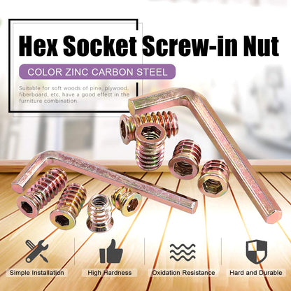 Threaded Inserts Nuts，Screw in Nut Threaded Zinc Alloy Wood Insert for Wood Furniture