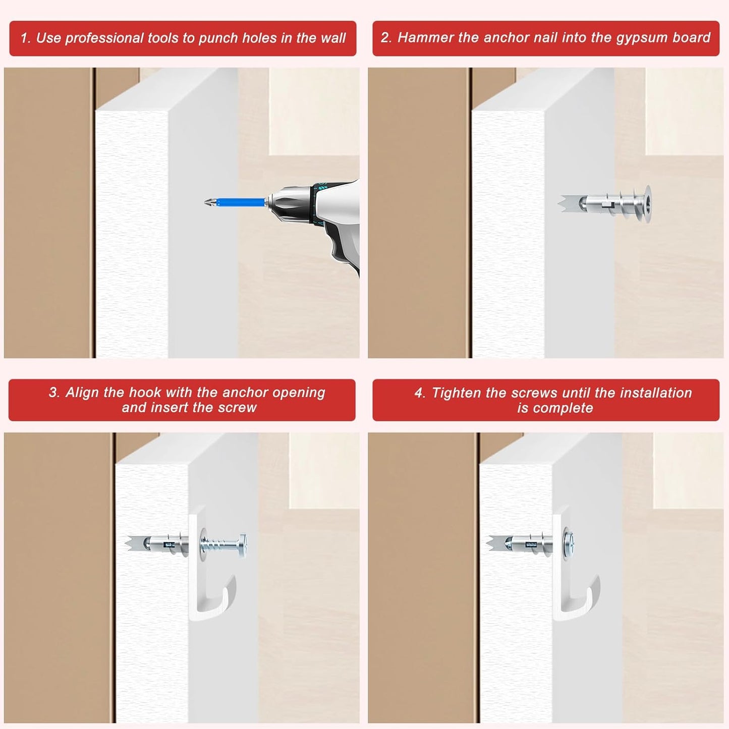 Drywall Anchors and Screws Kit, Zinc Alloy Self Drilling Drywall Anchors