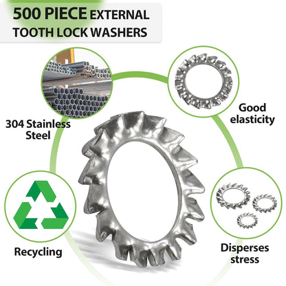 External Tooth Star Lock Washers Assortment Kit, 350 Pcs Metric 304 Stainless Steel External Tooth Washers Set, 8 Size (M2.5 M3 M4 M5 M6 M8 M10 M12)