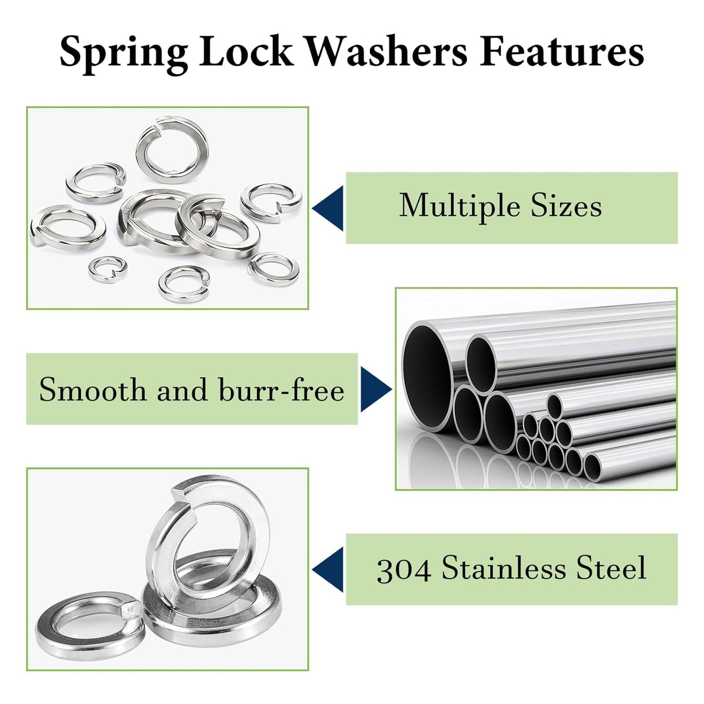 Spring Lock Washers Assortment Kit, 600 Pcs Metric Sizes 304 Stainless Steel Split Lock Washer, Split Ring Washer for Screw Bolts Machinery, M2, M2.5, M3, M4, M5, M6, M8, M10