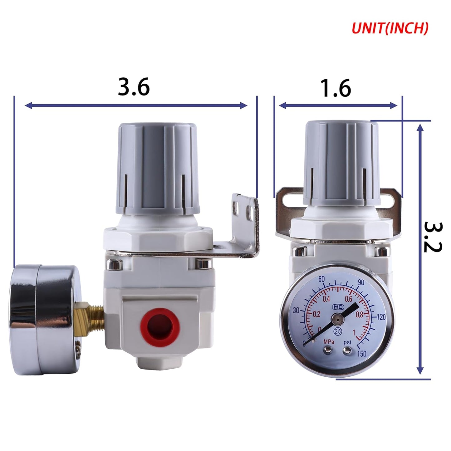 AR2000-02 Female Thread 1/4" NPT Air Compressor Pressure Regulator with Bracket and Gauge, 0-150 PSI Adjustable, 1/4" NPT Inlet/Outlet