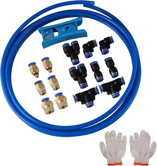 Blue Pneumatic Tubing, PU Air hose Pipe, 17pcs Pipe Tube Kit, Line Fluid Transfer, Air Compressor Tubing for Mechanical Gas Piping