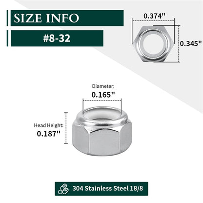 Nylon Insert Hex Lock Nuts, 304 Stainless Steel Locknuts for Furniture, Tools, Handle, Self Locking