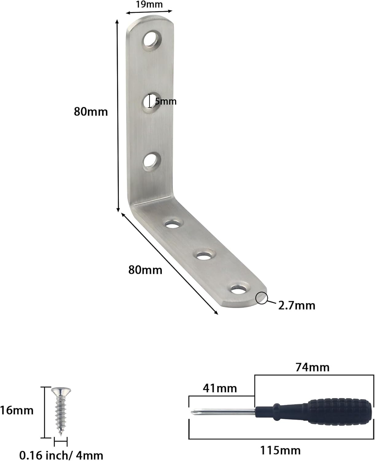 L Bracket Corner Braces,  Stainless Steel L Shaped 90 Degree Right Angle Connector Bracket, Corner Bracket for Shelves Wood Furniture Cabinet Chair Drawer with Screws