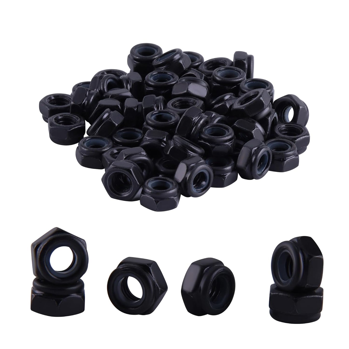 100Pcs M2*0.4mm Nylon Insert Hex Lock Nuts Black Zinc Plated Nylon Lock Nuts Inserted Hex Self Clinching Nuts for Industrial Construction Fasteners