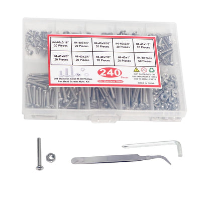 Nuts and Bolts Assortment Kit 240pcs,  Machine Screws, Machine Screw Assortment Kit, Pan Head Phillips Screws, Fast Self Tapping Screws for Pier Fenders