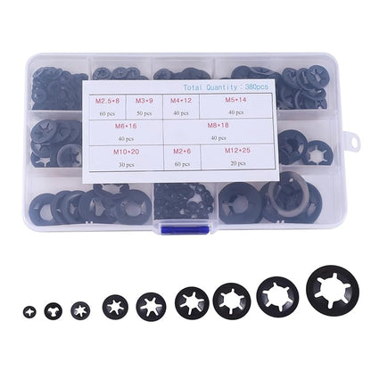 380 Pcs Metric Internal Tooth Washers Set, 9 Size (M2, M2.5, M3, M4, M5, M6, M8, M10, M12)