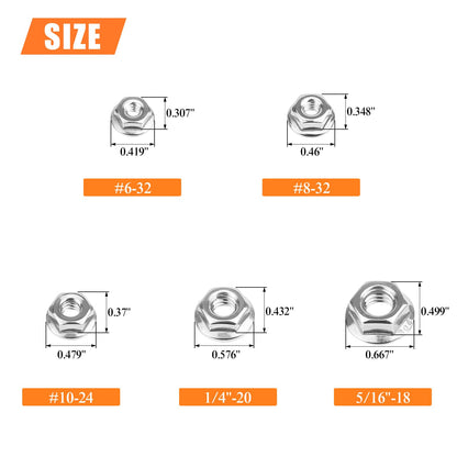 304 Stainless Steel Hexagon Flange Nuts, Metric Hex Lock Nuts Assortment Kit , DIN6923